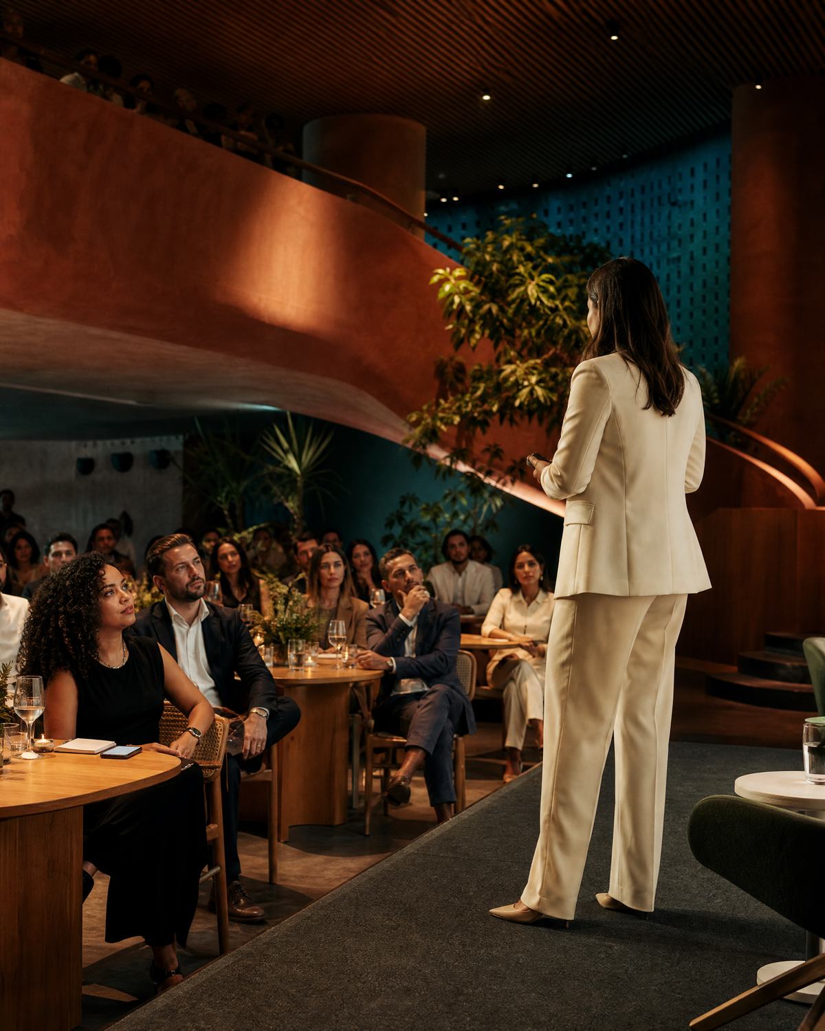 Público em um evento corporativo contemporâneo